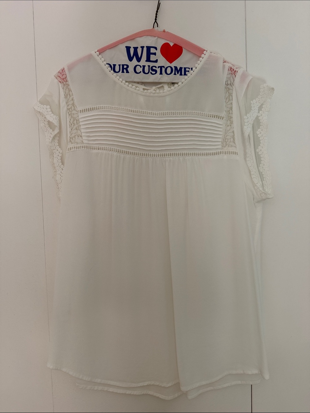 Daniel Rainn White Lace-Yoke Peasant Blouse